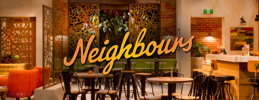 Neighbours Logo with Waterhole Pub backdrop